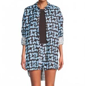 NEW STAUD sandbar linen button cuffs top in seahorse print